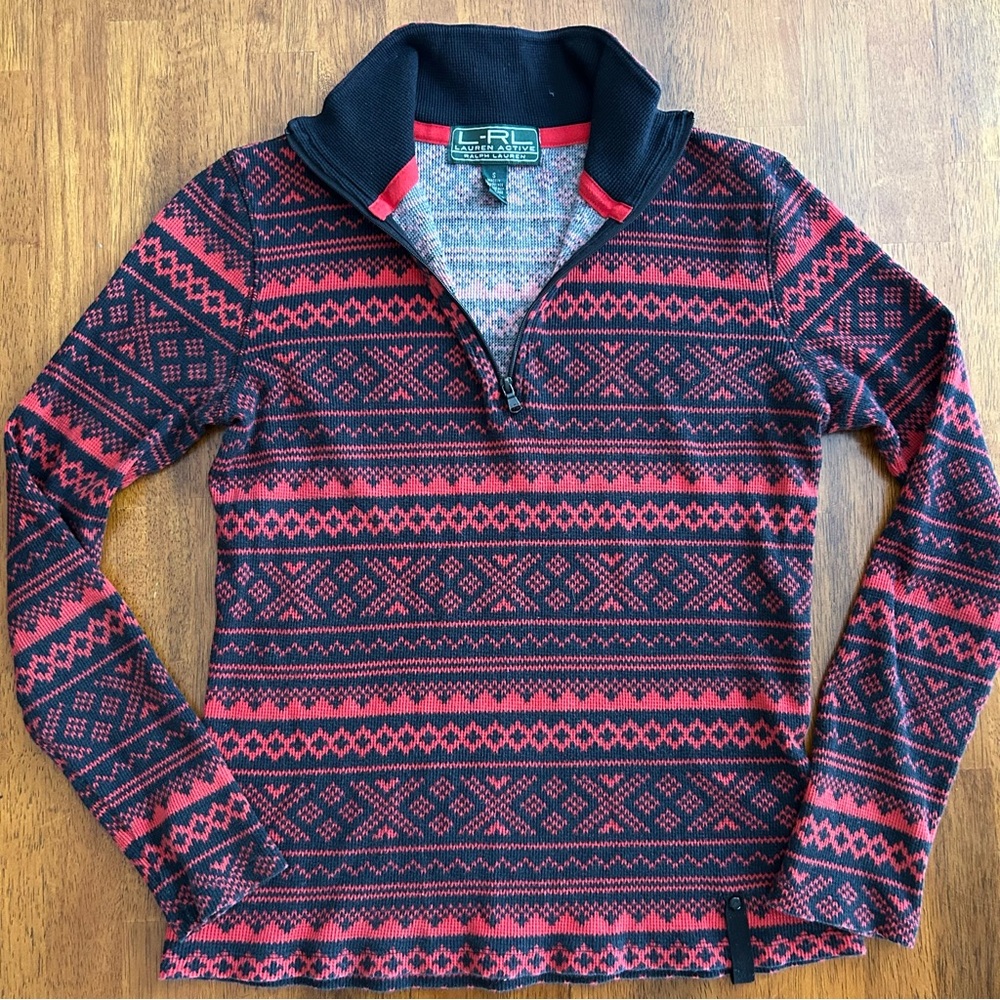 Lauren Ralph Lauren Active Nordic Waffle Knit Thermal 1/4 Zip Pullover Small - Picture 3 of 13